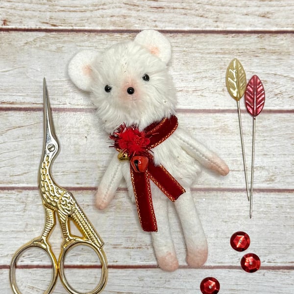 Christmas Mouse Tiny Art Doll Red