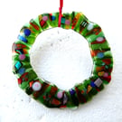 Chrsitmas Wreath Fused Glass Hanging Decoration Handmade Dichroic Decoration