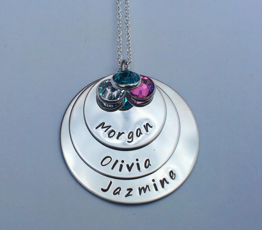 Hand Stamped personalised triple stacked name necklace