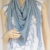Triangular Linen Scarf with Knotted Tassels