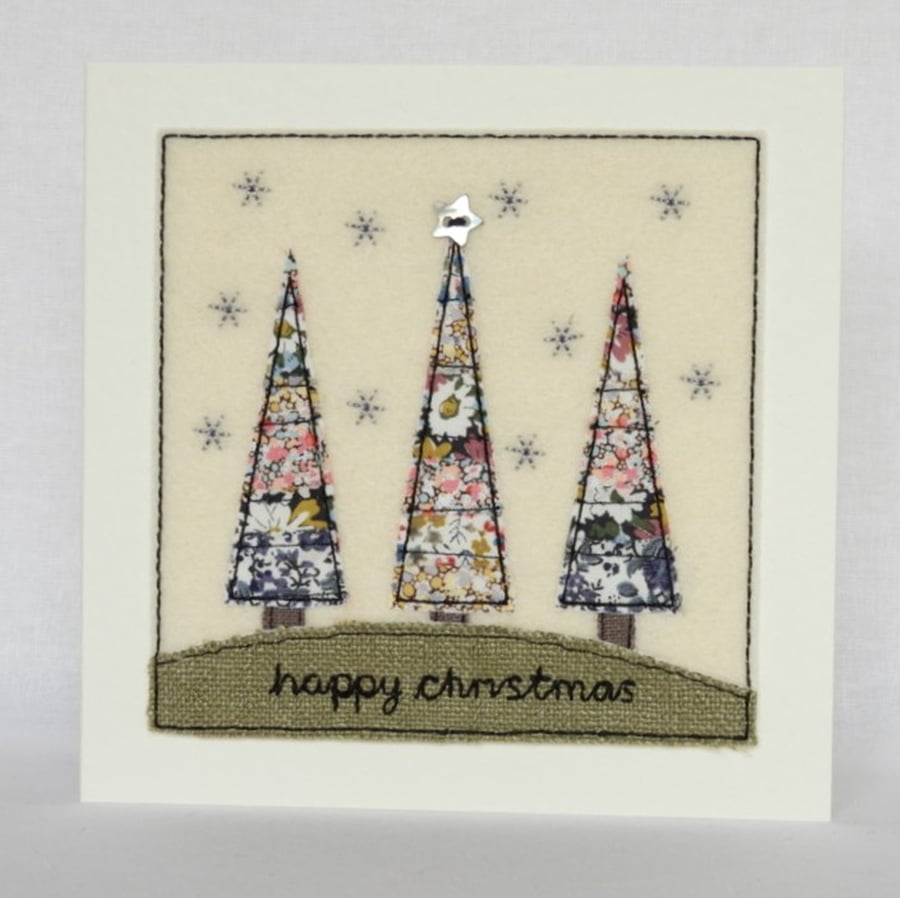 Liberty Trees Christmas Card - Textile Christmas Card - Unique Xmas Card