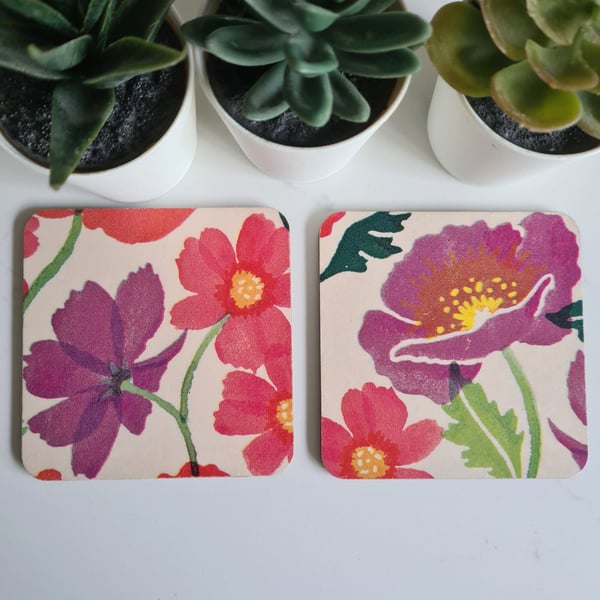 2 wooden coasters Emma Bridgewater cosmos and poppies design housewarming