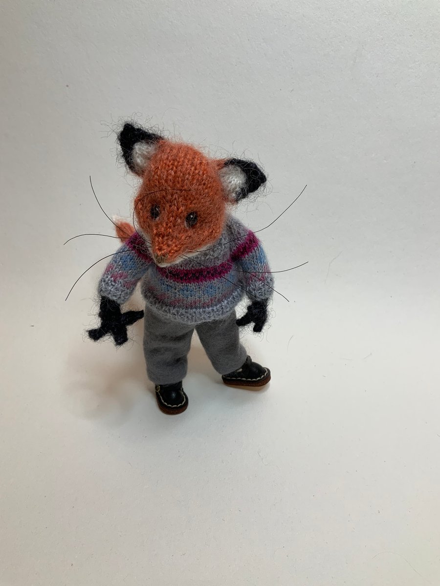 Hand Knitted Fox Doll - Dot Pebbles Pattern 