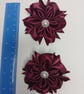 Maroon Satin Ribbon Flower Hair Accessory– Handmade Elastic Hairband - Image 3