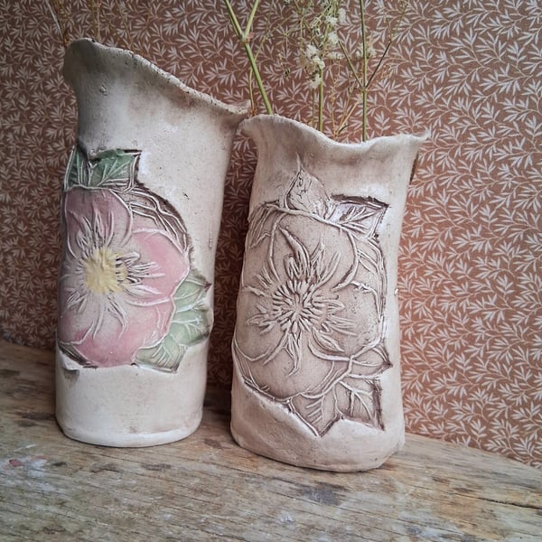 wild rose sack pot vase stoneware ceramic pottery- 2 styles