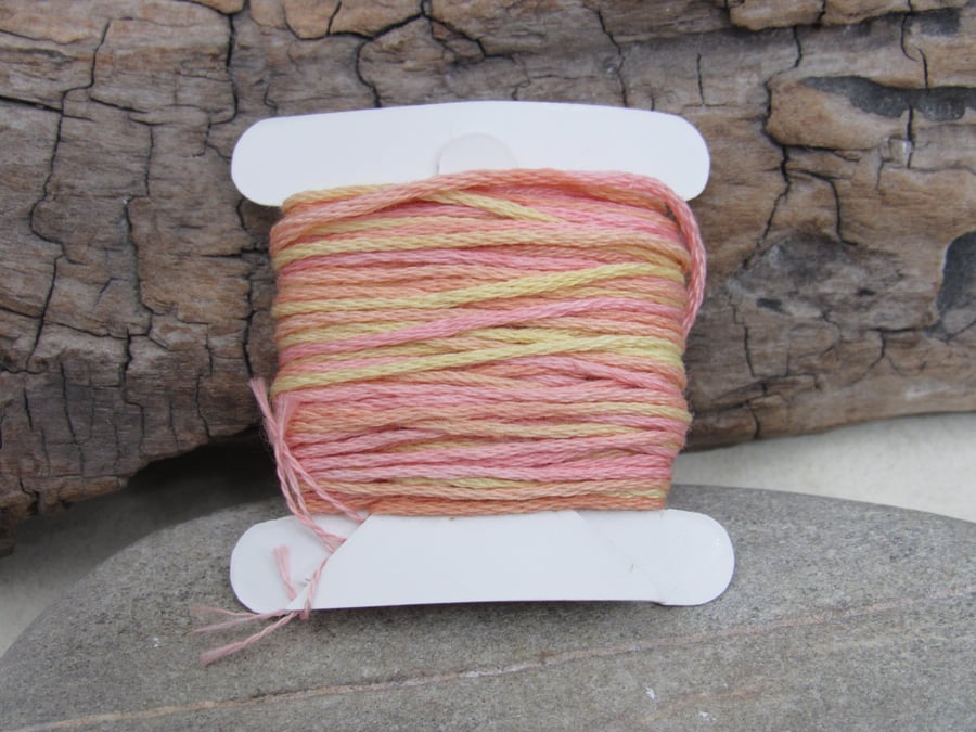 8m Hand Dyed Natural Dye Space Dyed Yellow Pink Cotton Embroidery Thread Floss