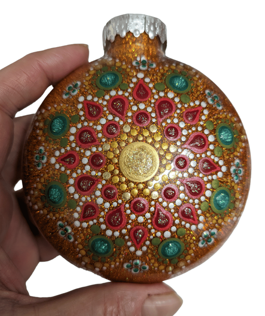 Hand painted dot mandala Christmas ornament