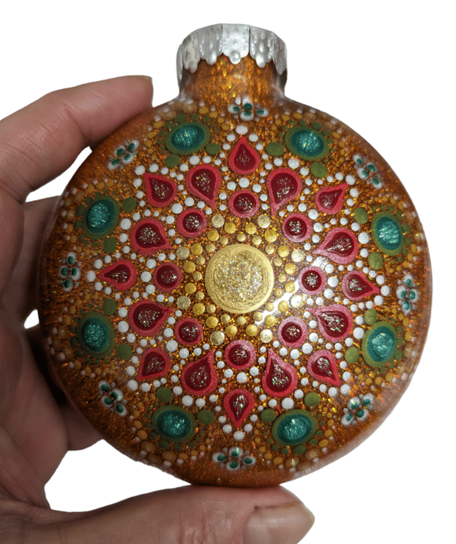 Hand painted dot mandala Christmas ornament