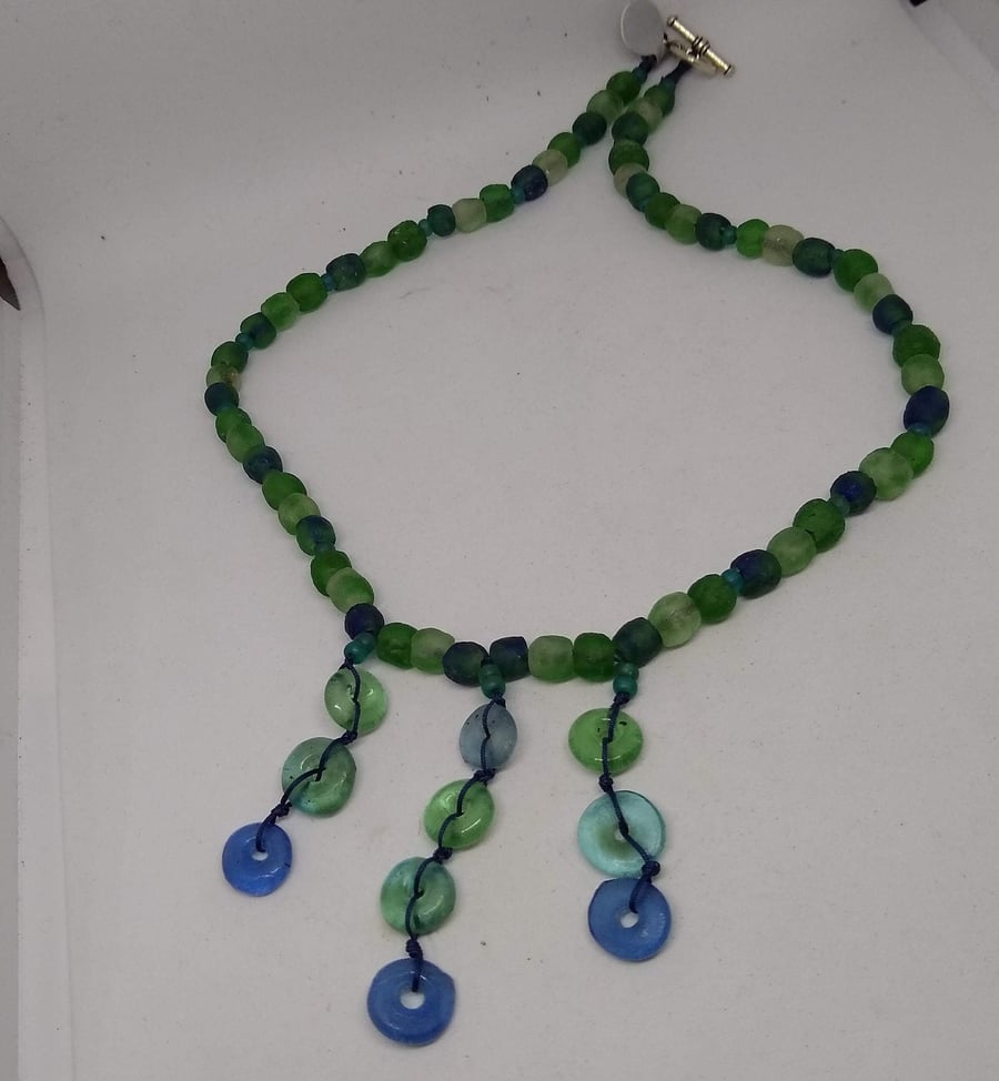 Handmade Sea Glass Tassel Necklace Green Blue - Two Beautiful Designs 