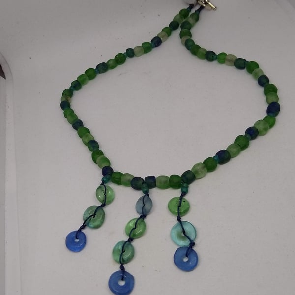 Handmade Sea Glass Tassel Necklace Green Blue - Two Beautiful Designs 