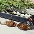 Glass vintage bead bracelet in cream and deep brown