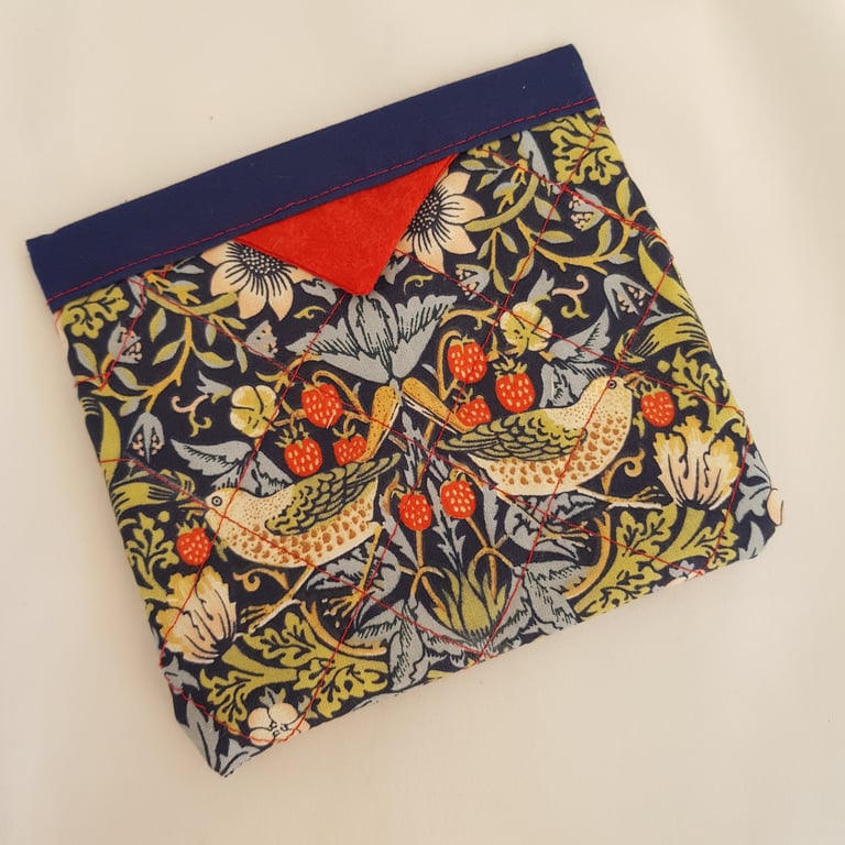 Snap pouch; strawberry thief design 