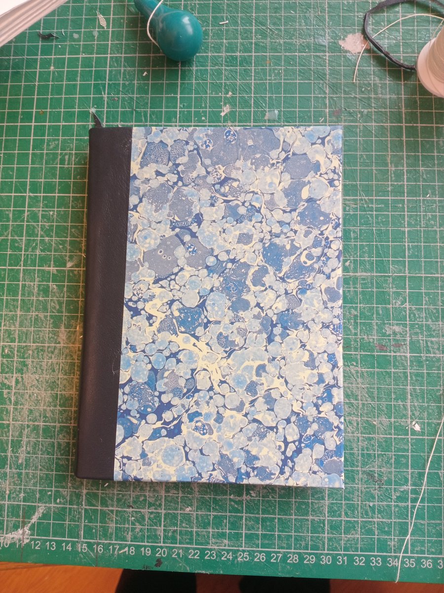 Blue Journal, A5 tree free hemp paper,  printed marbled and leather cover.