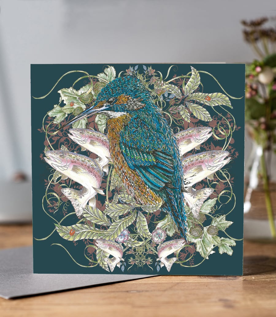 Kingfisher Greeting card (dark background)