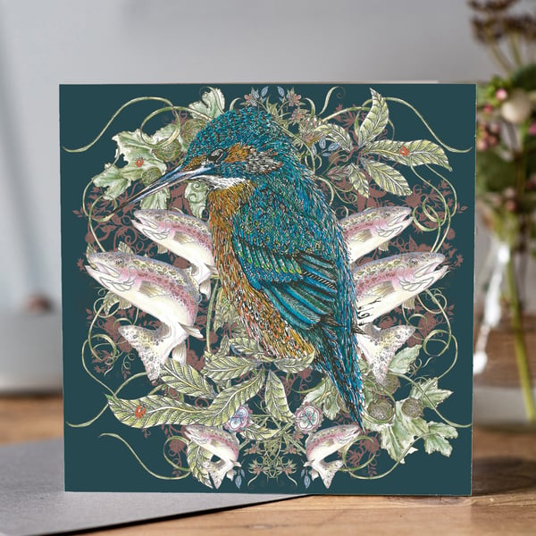 Kingfisher Greeting card (dark background)