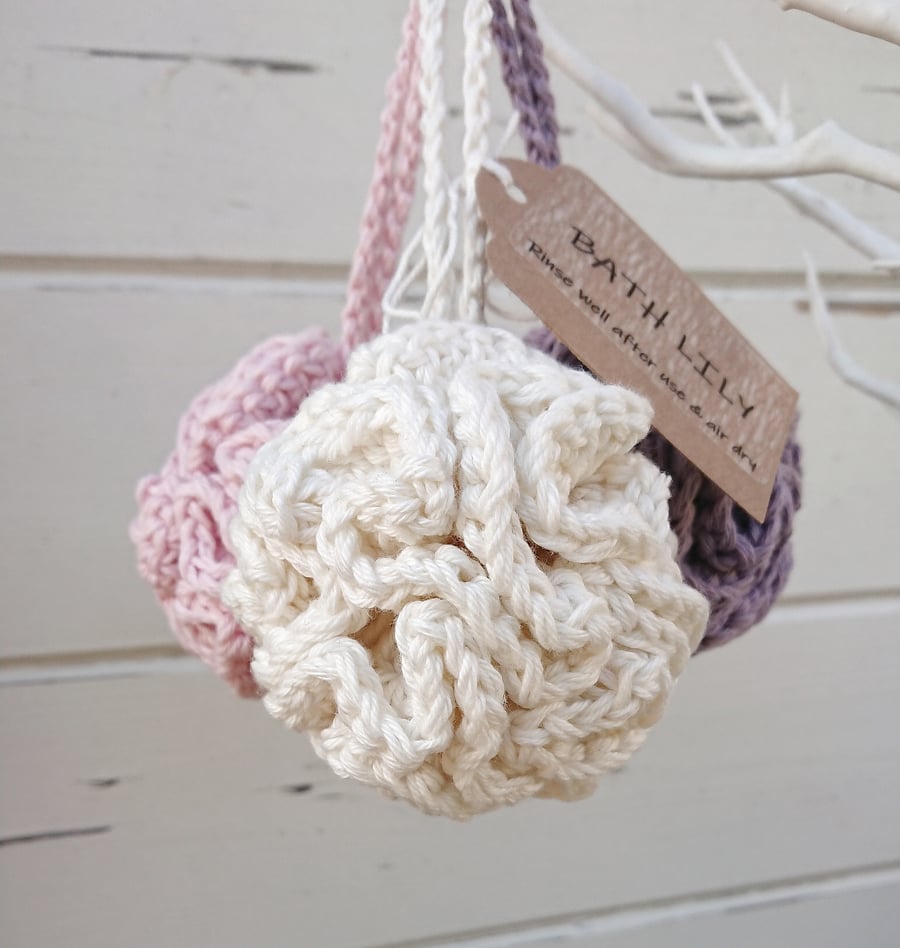 Crochet Bath Lily, Bath Pouf, Shower Pouf - organically produced cotton