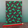 Handbound A5 Green & Red Vintage Fabric Holly Leaf Sketchbook, Notebook, Journal