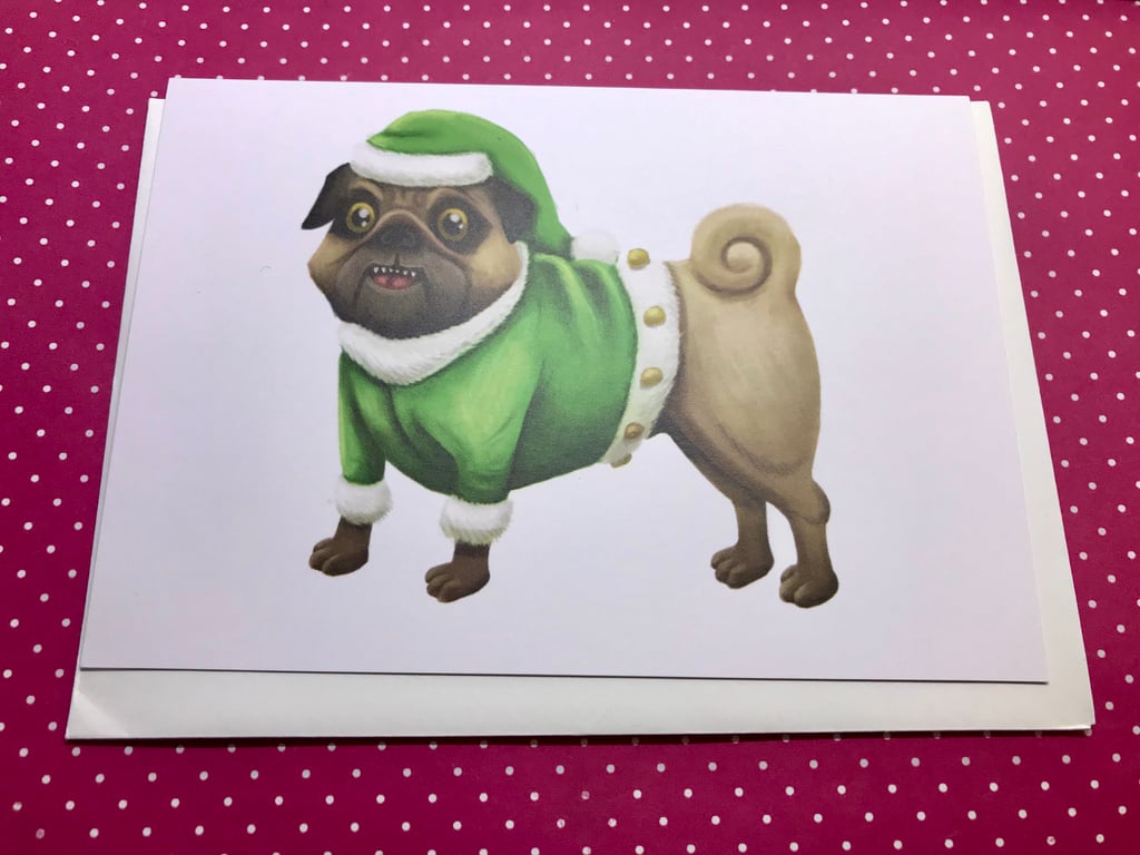 Christmas Elf Pug Greeting Card