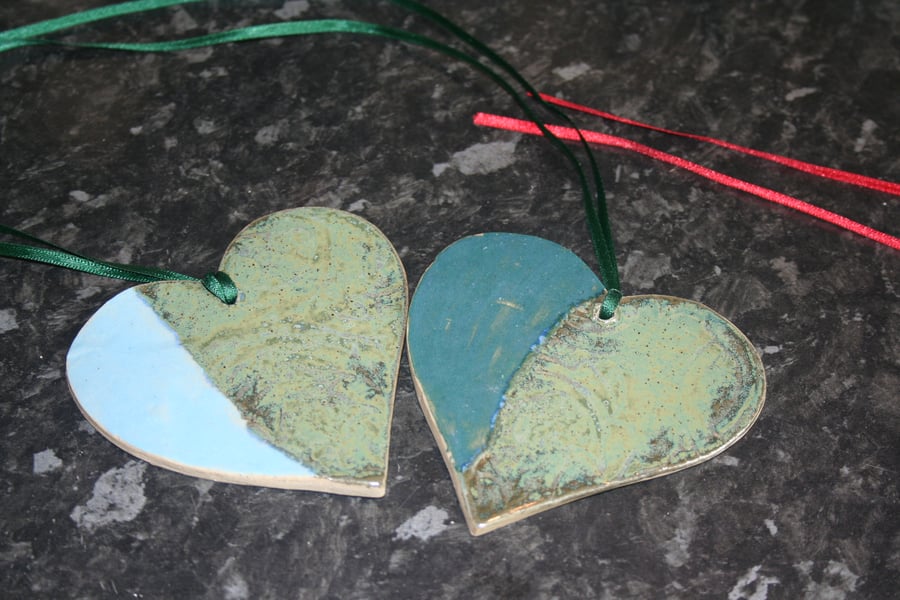 Handmade Heart Ceramic green & light blue decoration mothers day gift