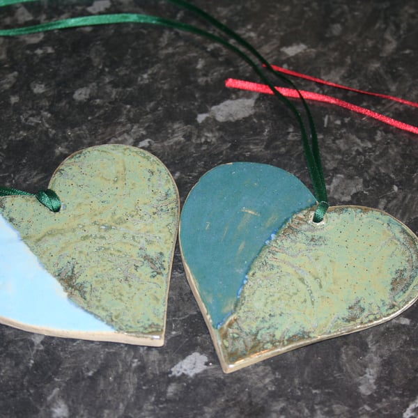Handmade Heart Ceramic green & light blue decoration mothers day gift