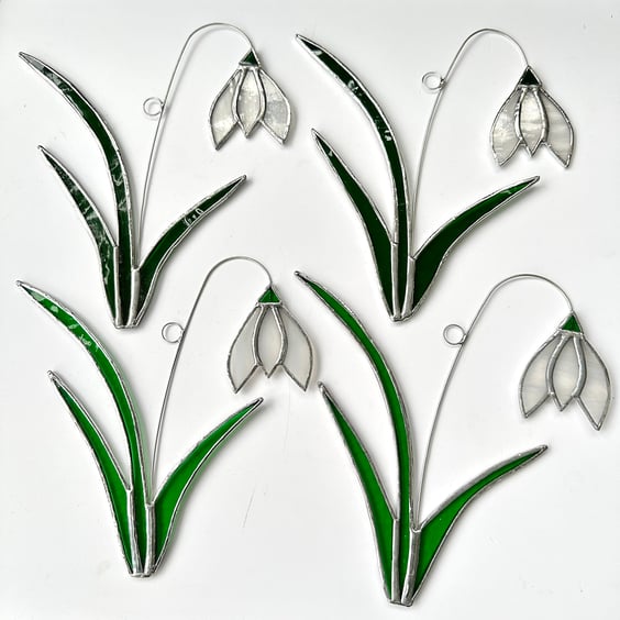 Stained Glass Snowdrop Suncatcher - Handmade Hanging Decoration