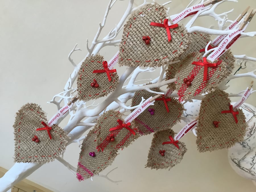 Pack of 12 rustic heart decorations CC157