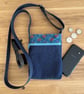 Fabric crossbody bag, phone bag, dark blue denim with an adjustable strap