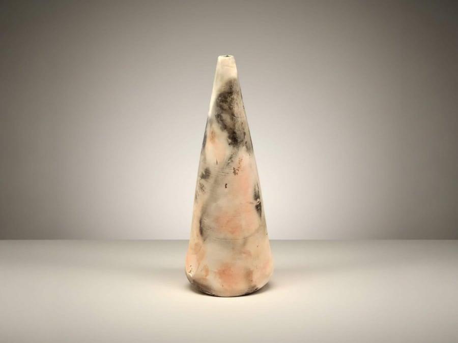 Conical, ornamental hand made pottery, ceramic, bottle