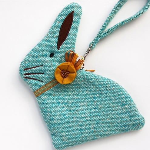 Turquoise Tweed Bunny Purse