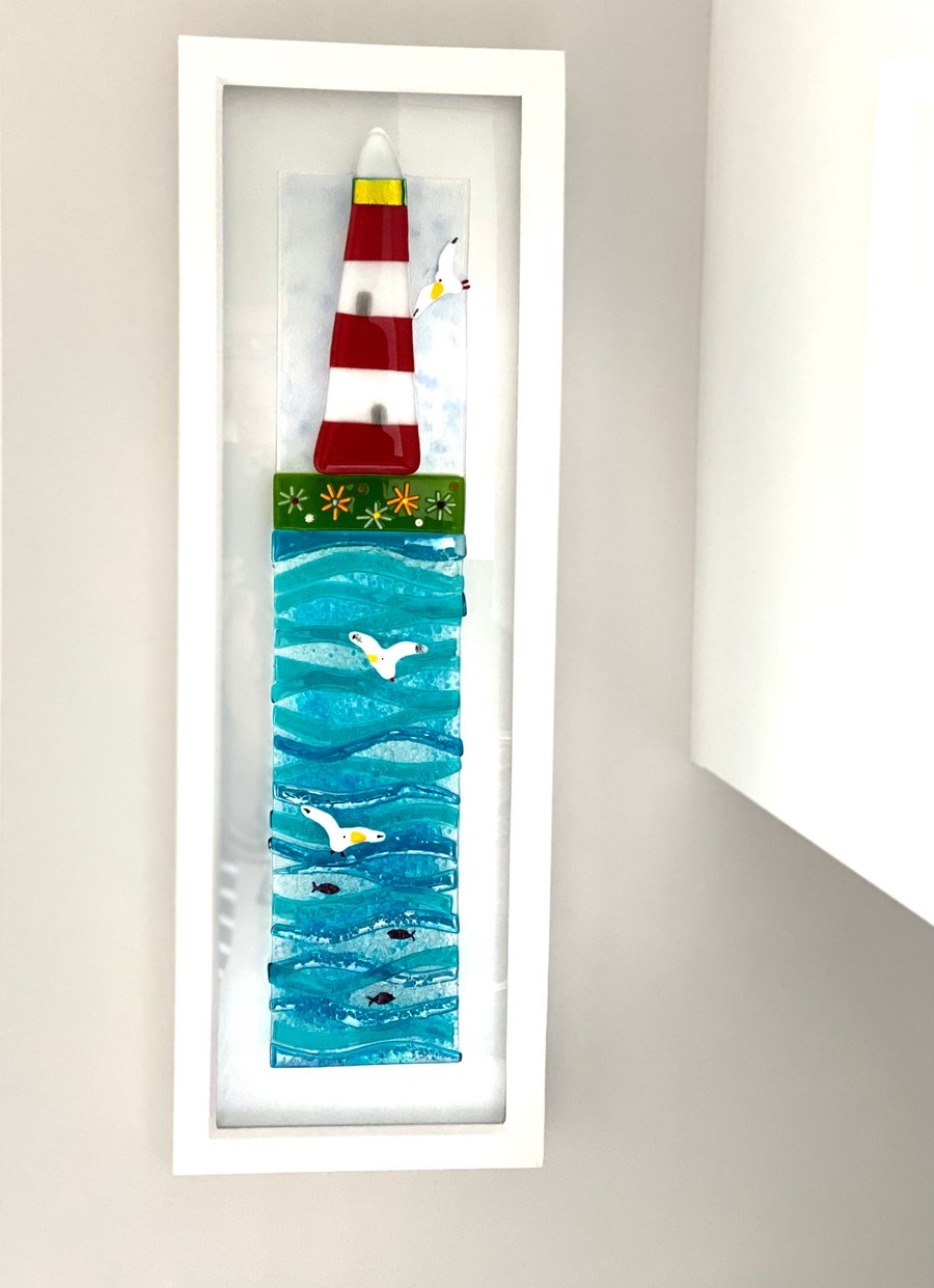  Long Fused glass picture-smeatons lighthouse