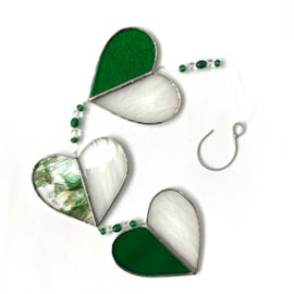Stained Glass Hearts Suncatcher - Handmade Hanging Decoration - Green