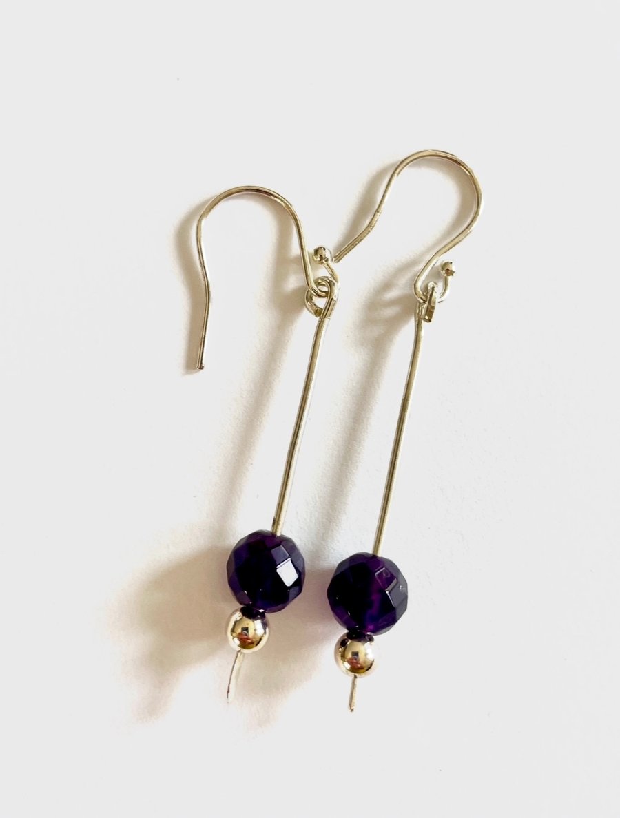 Amethyst and silver matchstick earrings 