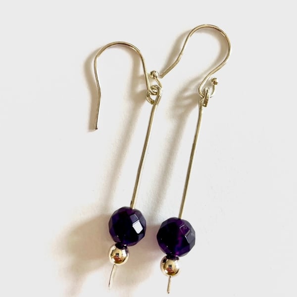 Amethyst and silver matchstick earrings 