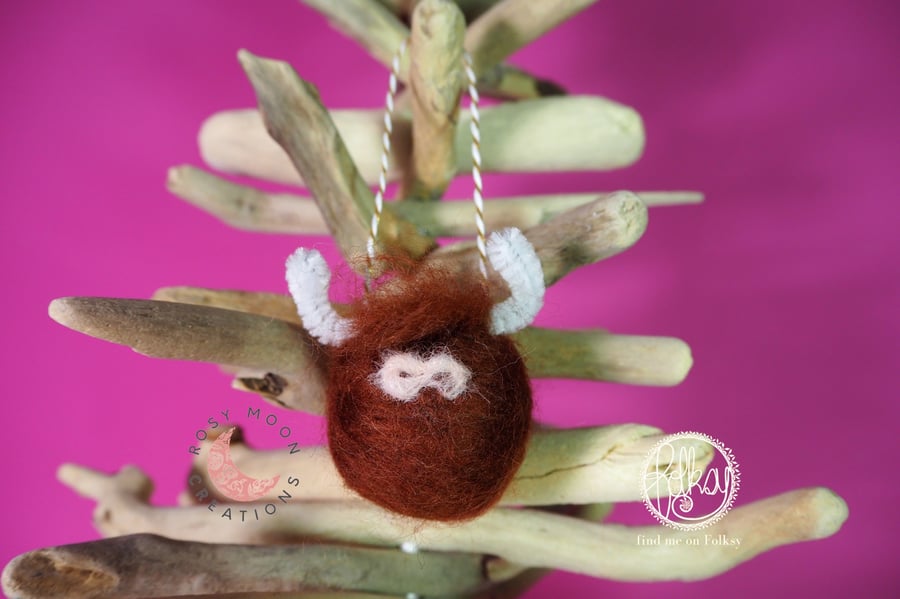 Hand Felted Highland Cow Christmas Bauble 