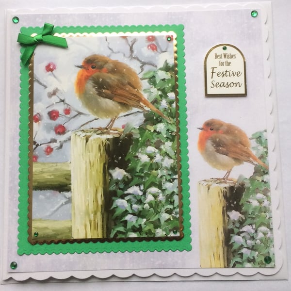 3D Christmas Card Robin Redbreast Best Wishes Festive Season