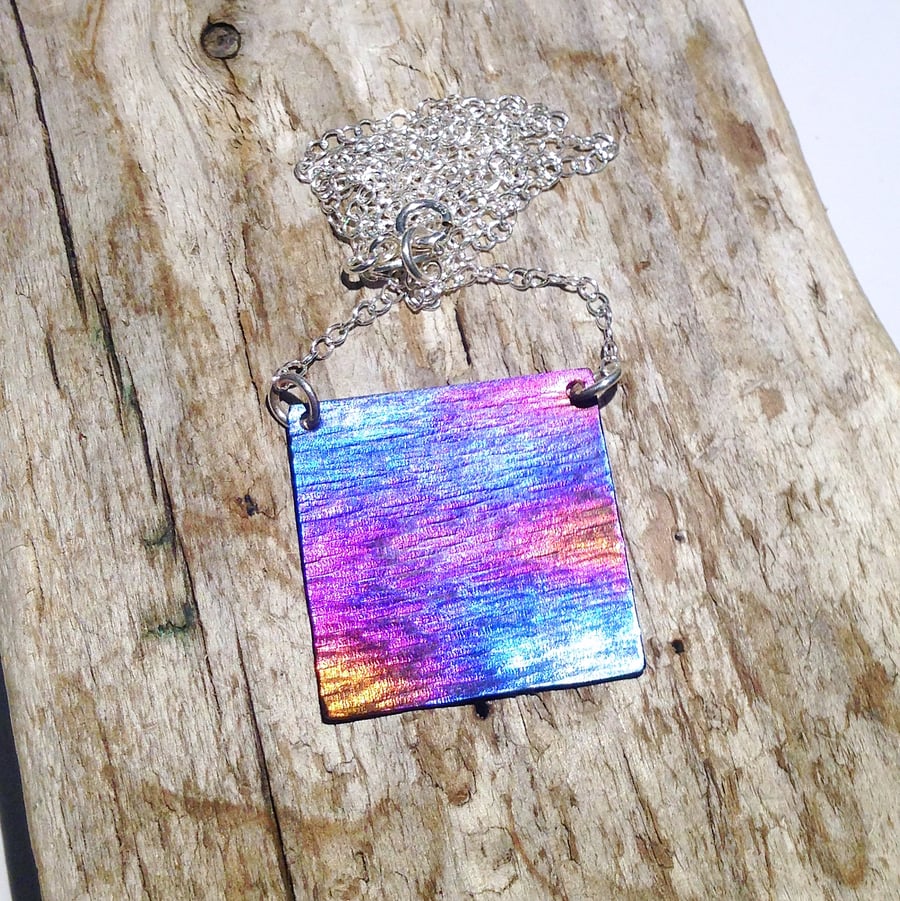 Coloured Titanium Square Necklace - UK Free Post