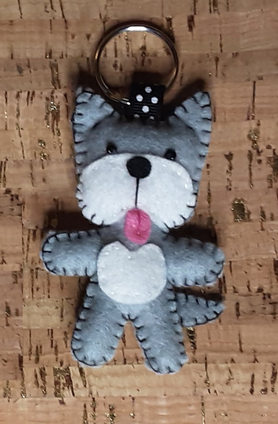 Dog Grey & White Felt Keyring - Bag Charm