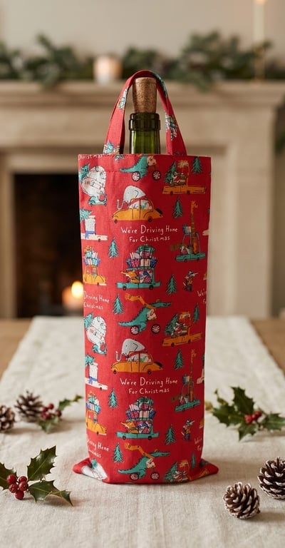 Driving home for Christmas red bottle bag 