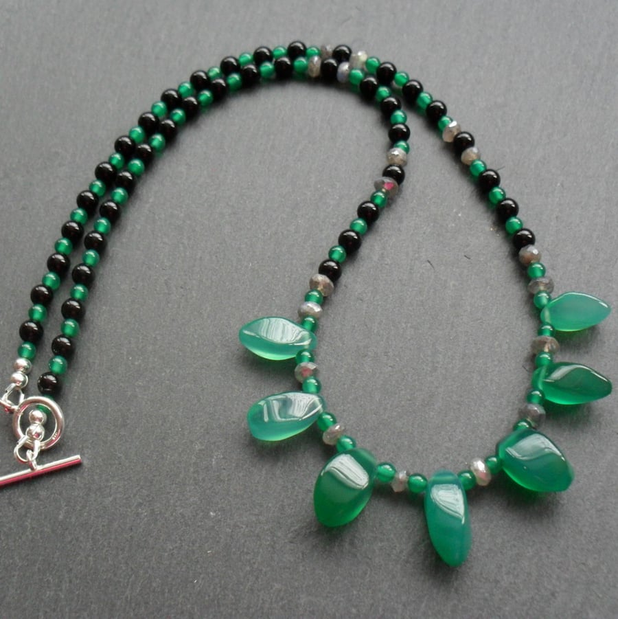 Green Onyx, Labradorite and Agate Necklace