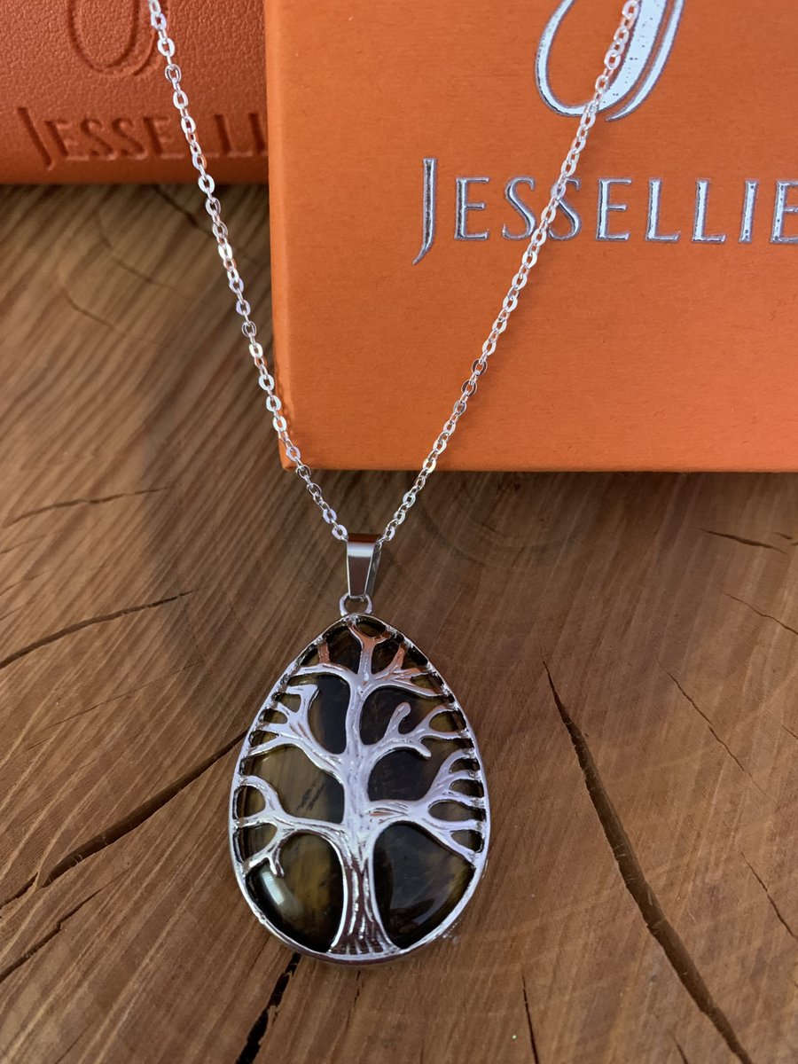 Tigers Eye Crystal Tree Pendant Necklace
