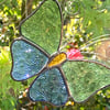Stained Glass Butterfly Suncatcher - Handmade Decoration - Pale Green and Blue