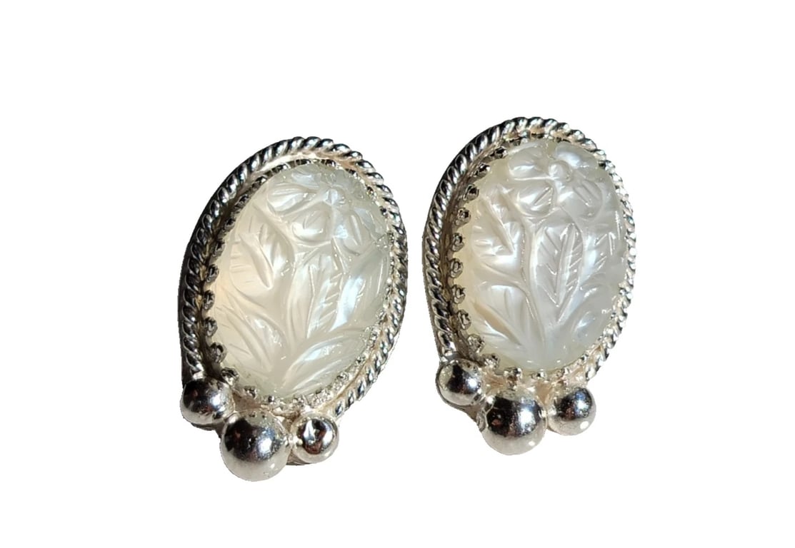 White Moonstone Earrings Sterling Silver Jewellery Gift Oval Mughal Carving