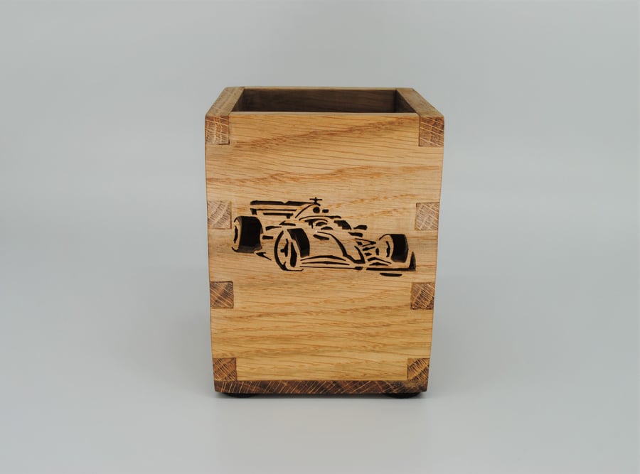 Wooden Stationary Box, Desk Tidy - F1 Car