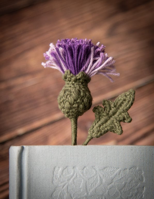 Thistle Flower Crochet Bookmark (frost colour palette)
