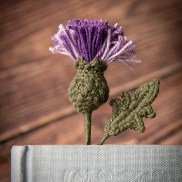 Thistle Flower Crochet Bookmark (frost colour palette)