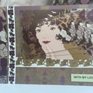 Art Nouveau inspired beautiful girl with flowers layered card