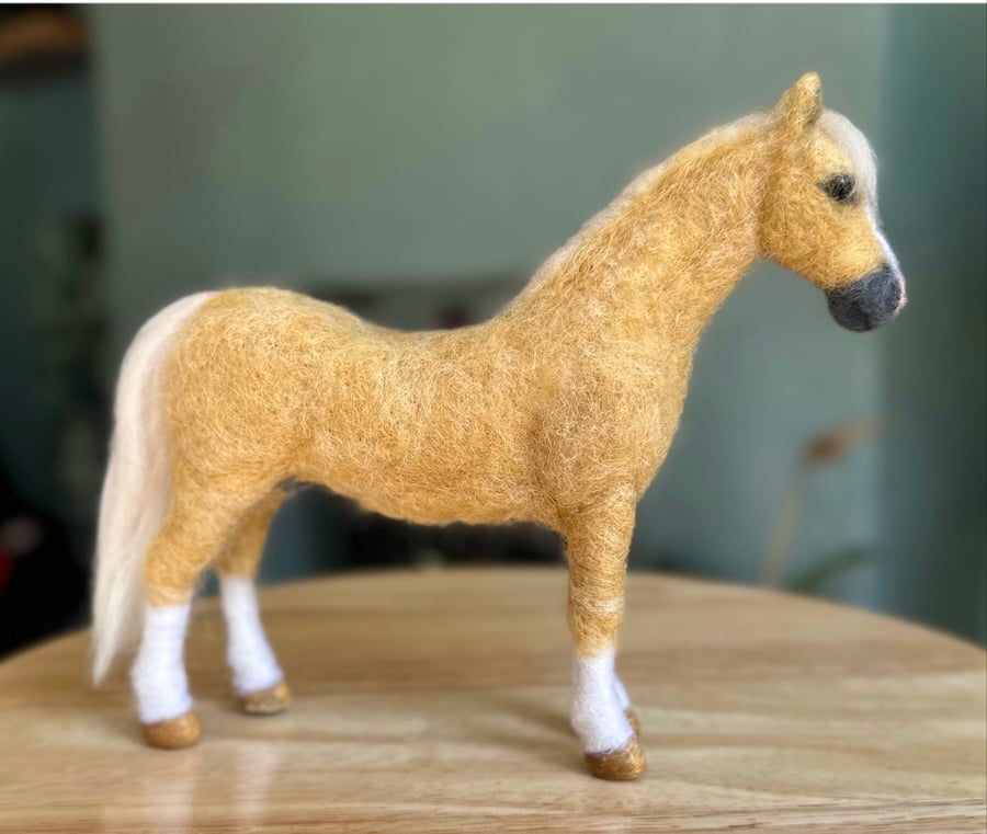 Handmade Needle Felted Palomino Horse - Collectible Wool Sculpture 