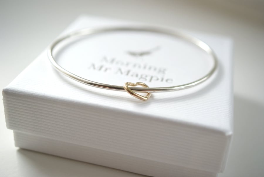Love Hearts Bangle with 9ct Gold Heart - Birthday - Anniversary gift for her