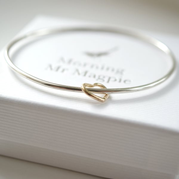 Love Hearts Bangle with 9ct Gold Heart - Birthday - Anniversary gift for her