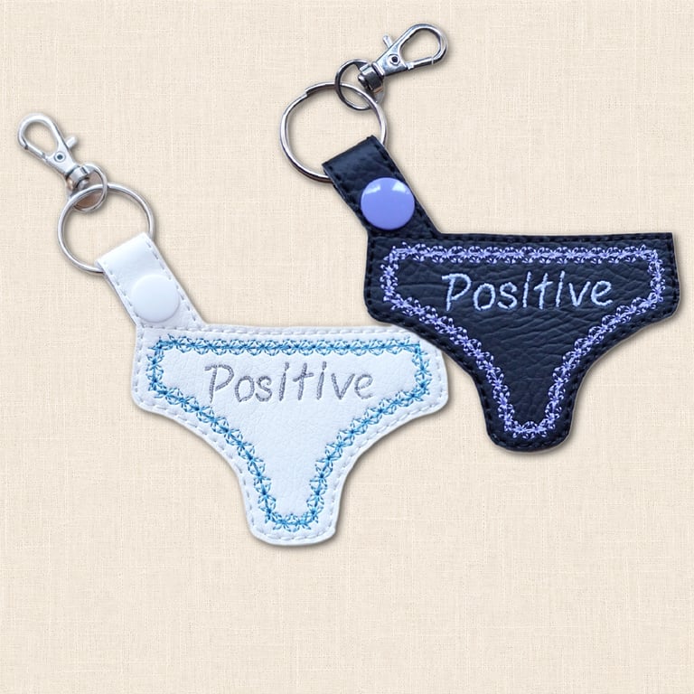 Positive Pants Keyring - Playful Embroidered Faux Leather Bag Charm